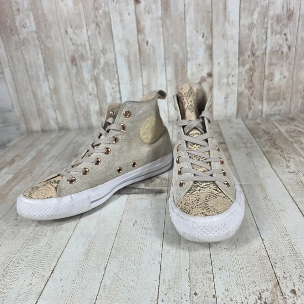 Converse Chuck Taylor All Star High Top Sneakers Beige Suede Snake Print Women 8